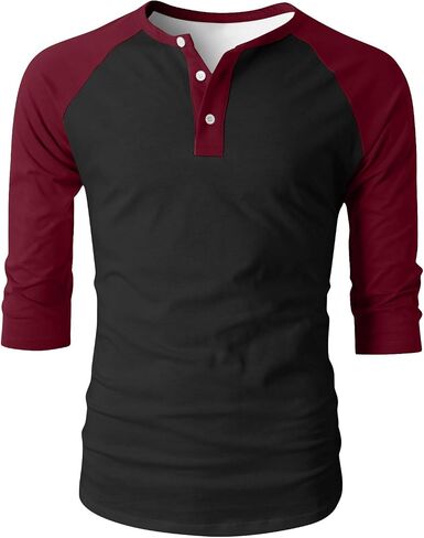3/4 Sleeve Baseball Shirt Men Casual Stylish Raglan Sleeve Jersey Henley Tops Mens Slim Color Block Athletic T Shirts in Saudi Arabia