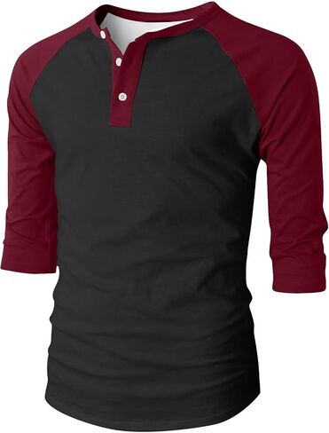 3/4 Sleeve Baseball Shirt Men Casual Stylish Raglan Sleeve Jersey Henley Tops Mens Slim Color Block Athletic T Shirts in Saudi Arabia