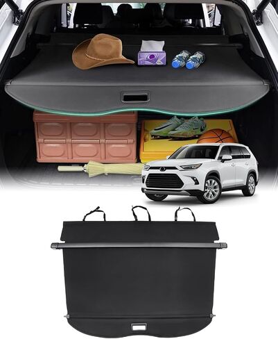Powerty Cargo Cover for 2020-2025 Toyota Highlander Accessories, Carbon Fiber Texture Retractable Rear Trunk Cargo Luggage Cover Security Shield Shade in Saudi Arabia
