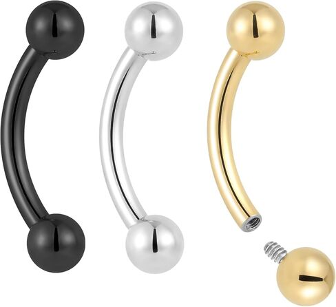 2PCS Titanium Implant Grade 16G Internally Threaded 8mm - 14mm Tongue Nipple Eyebrow Bar Ear Curved Barbell Body Jewellery in Saudi Arabia