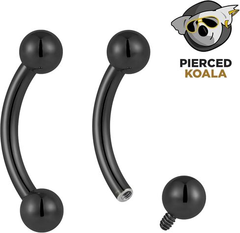 2PCS Titanium Implant Grade 16G Internally Threaded 8mm - 14mm Tongue Nipple Eyebrow Bar Ear Curved Barbell Body Jewellery in Saudi Arabia