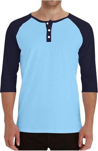 3/4 Sleeve Baseball Shirt Men Casual Stylish Raglan Sleeve Jersey Henley Tops Mens Slim Color Block Athletic T Shirts in Saudi Arabia