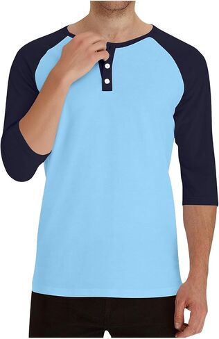 3/4 Sleeve Baseball Shirt Men Casual Stylish Raglan Sleeve Jersey Henley Tops Mens Slim Color Block Athletic T Shirts in Saudi Arabia