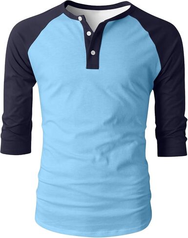 3/4 Sleeve Baseball Shirt Men Casual Stylish Raglan Sleeve Jersey Henley Tops Mens Slim Color Block Athletic T Shirts in Saudi Arabia