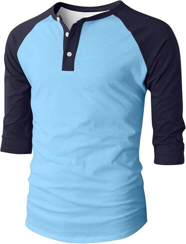 3/4 Sleeve Baseball Shirt Men Casual Stylish Raglan Sleeve Jersey Henley Tops Mens Slim Color Block Athletic T Shirts in Saudi Arabia