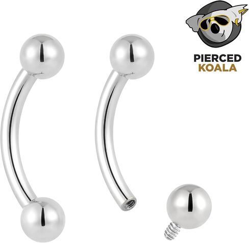 2PCS Titanium Implant Grade 16G Internally Threaded 8mm - 14mm Tongue Nipple Eyebrow Bar Ear Curved Barbell Body Jewellery in Saudi Arabia