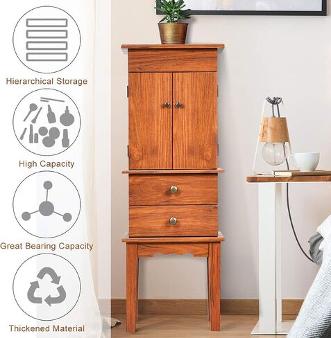 CHARMAID Standing Jewelry Armoire Cabinet Jewelry Boxes, Top Flip Makeup Mirror & 6 Drawers, 2 Side Doors, 6 Necklace Hooks, Large Top Storage Compartments Jewelry Cabinet (Honey) in Saudi Arabia