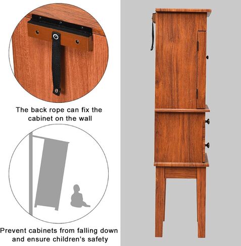 CHARMAID Standing Jewelry Armoire Cabinet Jewelry Boxes, Top Flip Makeup Mirror & 6 Drawers, 2 Side Doors, 6 Necklace Hooks, Large Top Storage Compartments Jewelry Cabinet (Honey) in Saudi Arabia