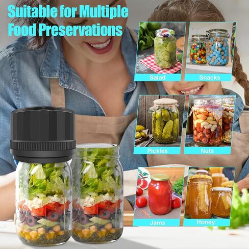 Auto Stop Electric Mason Jar Vacuum Sealer, Mason Genie Vacuum Sealer Kit for Wide Mouth and Regular Mouth Mason Jars with Food Storage Labels for Freshness and Preservation in Saudi Arabia