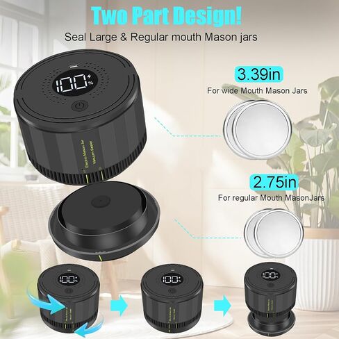 Auto Stop Electric Mason Jar Vacuum Sealer, Mason Genie Vacuum Sealer Kit for Wide Mouth and Regular Mouth Mason Jars with Food Storage Labels for Freshness and Preservation in Saudi Arabia