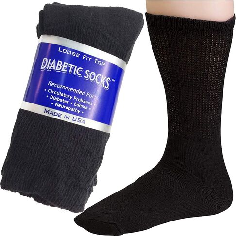 Creswell 3 Pairs Diabetic Crew Socks Made in USA (Black 10-13 Size) in Saudi Arabia