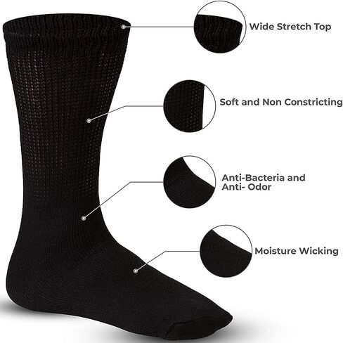 Creswell 3 Pairs Diabetic Crew Socks Made in USA (Black 10-13 Size) in Saudi Arabia