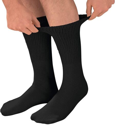 Creswell 3 Pairs Diabetic Crew Socks Made in USA (Black 10-13 Size) in Saudi Arabia