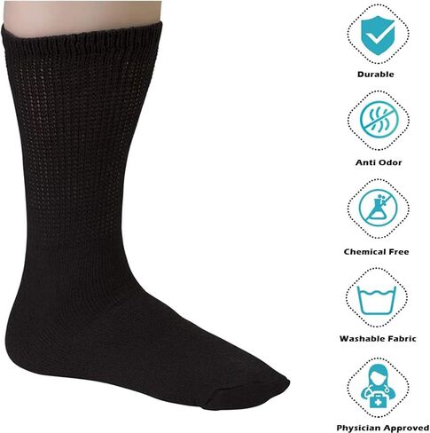 Creswell 3 Pairs Diabetic Crew Socks Made in USA (Black 10-13 Size) in Saudi Arabia