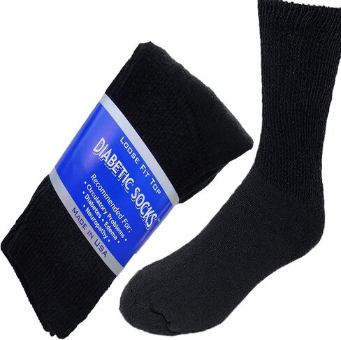 Creswell 3 Pairs Diabetic Crew Socks Made in USA (Black 10-13 Size) in Saudi Arabia