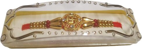 Rakhi for Brother - مجموعة هدايا صليب معقدة يدويًا | Bhaiya Bhabhi التقليدية Kundan Floral Rakhee ، الخيط الأحمر مطرز ، بيرل آند ستون تزيين | راكشاباندهان سوار أخت أخي in Saudi Arabia