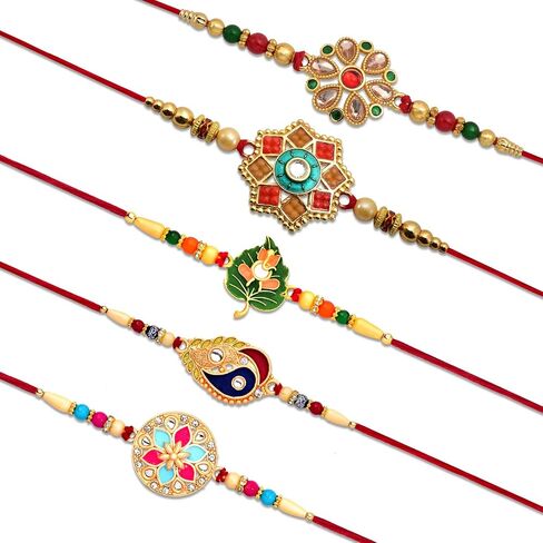 Periapt Golden Rakhi Thread Bracelets for Brother – Traditional Indian Festival Bands for Raksha Bandhan, Handmade Ethnic Rakhi Combo with Decorative Packaging in Saudi Arabia