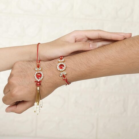 Bhaiya Bhabhi Rakhis Set with Roli Chawal Pack and greeting - Rakhi for Brother, Bhaiya, Bhai - Lumba Rakhi for Bhabhi, Sister in Saudi Arabia