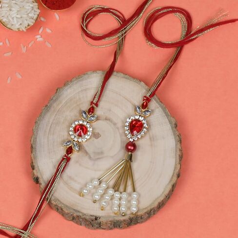 Bhaiya Bhabhi Rakhis Set with Roli Chawal Pack and greeting - Rakhi for Brother, Bhaiya, Bhai - Lumba Rakhi for Bhabhi, Sister in Saudi Arabia