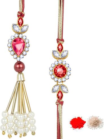 Bhaiya Bhabhi Rakhis Set with Roli Chawal Pack and greeting - Rakhi for Brother, Bhaiya, Bhai - Lumba Rakhi for Bhabhi, Sister in Saudi Arabia