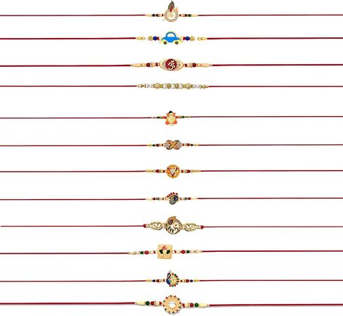 Periapt Golden Rakhi Thread Bracelets for Brother – Traditional Indian Festival Bands for Raksha Bandhan, Handmade Ethnic Rakhi Combo with Decorative Packaging in Saudi Arabia