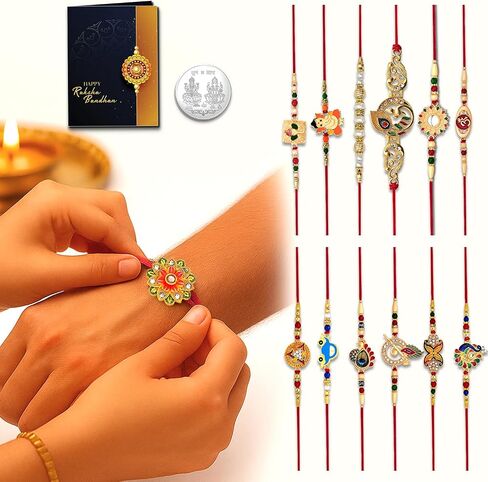 Periapt Golden Rakhi Thread Bracelets for Brother – Traditional Indian Festival Bands for Raksha Bandhan, Handmade Ethnic Rakhi Combo with Decorative Packaging in Saudi Arabia