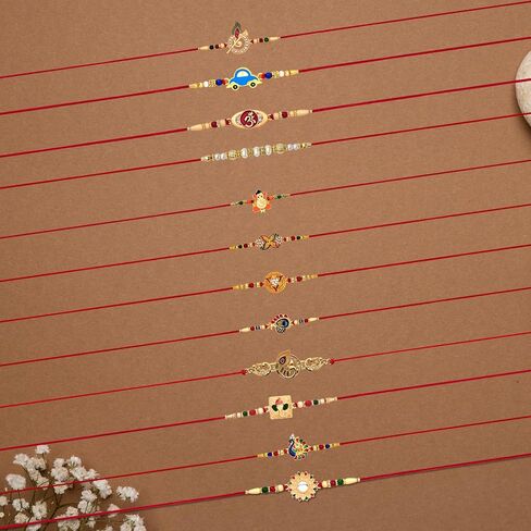 Periapt Golden Rakhi Thread Bracelets for Brother – Traditional Indian Festival Bands for Raksha Bandhan, Handmade Ethnic Rakhi Combo with Decorative Packaging in Saudi Arabia