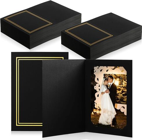 Fainne 100 Pcs Photo Folders for 4x6 or 5x7 Pictures Photo Frame Note Cards Paper Greetings Cardboard Picture Frame Inserts Cards Picture Insert Notecard for Portraits(Black) in Kuwait
