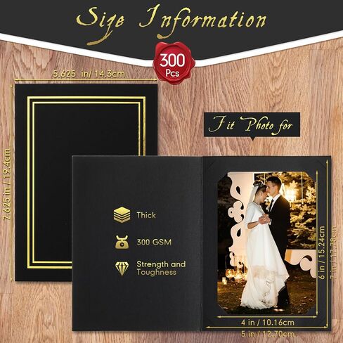 Fainne 100 Pcs Photo Folders for 4x6 or 5x7 Pictures Photo Frame Note Cards Paper Greetings Cardboard Picture Frame Inserts Cards Picture Insert Notecard for Portraits(Black) in Kuwait