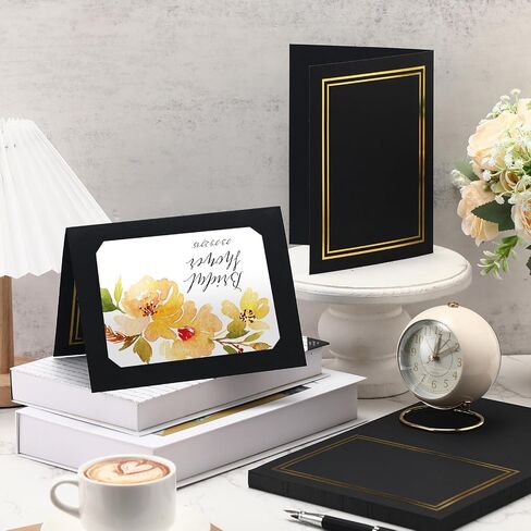 Fainne 100 Pcs Photo Folders for 4x6 or 5x7 Pictures Photo Frame Note Cards Paper Greetings Cardboard Picture Frame Inserts Cards Picture Insert Notecard for Portraits(Black) in Kuwait