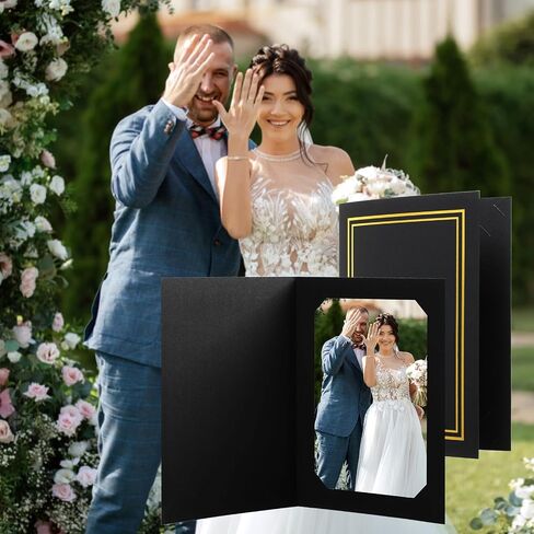 Fainne 100 Pcs Photo Folders for 4x6 or 5x7 Pictures Photo Frame Note Cards Paper Greetings Cardboard Picture Frame Inserts Cards Picture Insert Notecard for Portraits(Black) in Kuwait