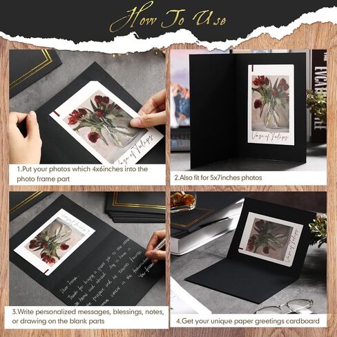 Fainne 100 Pcs Photo Folders for 4x6 or 5x7 Pictures Photo Frame Note Cards Paper Greetings Cardboard Picture Frame Inserts Cards Picture Insert Notecard for Portraits(Black) in Kuwait