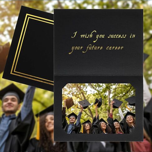 Fainne 100 Pcs Photo Folders for 4x6 or 5x7 Pictures Photo Frame Note Cards Paper Greetings Cardboard Picture Frame Inserts Cards Picture Insert Notecard for Portraits(Black) in Kuwait