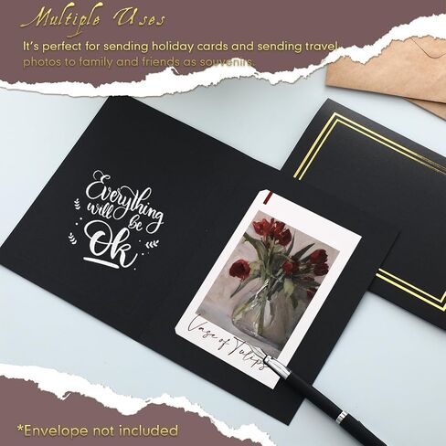 Fainne 100 Pcs Photo Folders for 4x6 or 5x7 Pictures Photo Frame Note Cards Paper Greetings Cardboard Picture Frame Inserts Cards Picture Insert Notecard for Portraits(Black) in Kuwait