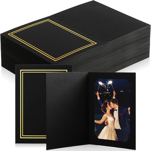 Fainne 100 Pcs Photo Folders for 4x6 or 5x7 Pictures Photo Frame Note Cards Paper Greetings Cardboard Picture Frame Inserts Cards Picture Insert Notecard for Portraits(Black) in Kuwait