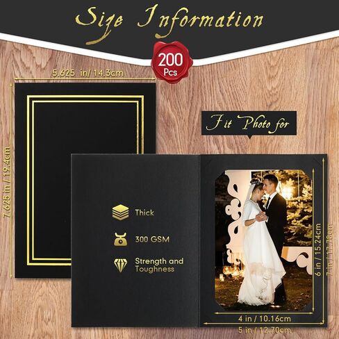Fainne 100 Pcs Photo Folders for 4x6 or 5x7 Pictures Photo Frame Note Cards Paper Greetings Cardboard Picture Frame Inserts Cards Picture Insert Notecard for Portraits(Black) in Kuwait