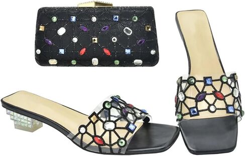 Women's Clear Heels Open Toe Wedding Shoes with Rhinestones Matching Handbag Set in Saudi Arabia
