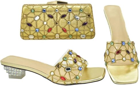 Women's Clear Heels Open Toe Wedding Shoes with Rhinestones Matching Handbag Set in Saudi Arabia
