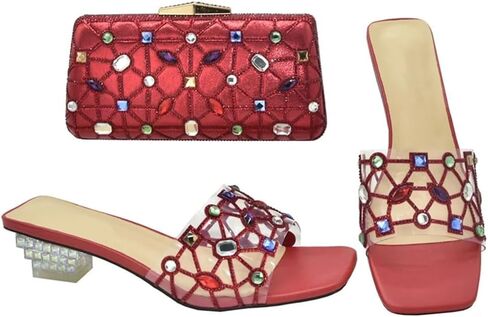 Women's Clear Heels Open Toe Wedding Shoes with Rhinestones Matching Handbag Set in Saudi Arabia