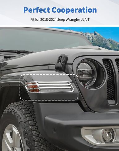 Black Turn Signal Light Cover for 2018-2024 Jeep Wrangler JL/JT Front Side Turn Light Eyebrow Light Cover Trim Frame Exterior Decor Accessories in Saudi Arabia