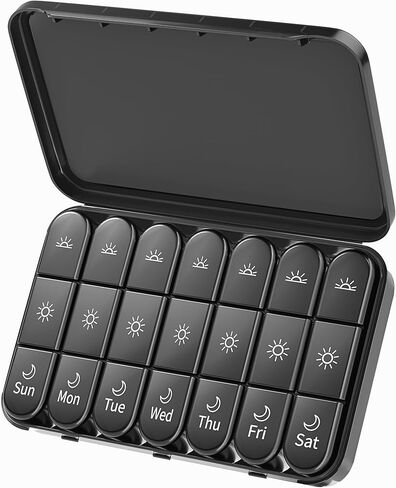 Daviky Weekly Pill Organizer 3X a Day, Large Pill Box 7 Day 3 Times a Day with Separate Light-Proof Container, Portable Travel Pill Case for Medication, Vitamins, Fish Oil and Supplements in Kuwait