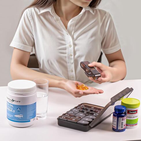 Daviky Weekly Pill Organizer 3X a Day, Large Pill Box 7 Day 3 Times a Day with Separate Light-Proof Container, Portable Travel Pill Case for Medication, Vitamins, Fish Oil and Supplements in Kuwait