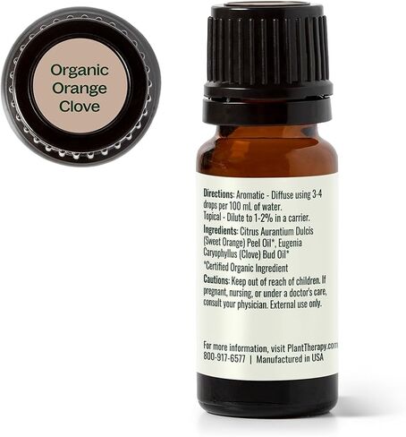 Plant Therapy Organic Orange Clove Essential Oil Blend 10 mL (1/3 oz) Bright, Bold, and Naturally Energizing, Great Addition to DIY Household Cleaners, Naturally Freshens The Air with Citrus & Spice in Saudi Arabia