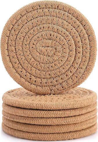 ABenkle Woven Coasters for Drinks Set of 6, Boho Absorbent Drinking Coaster, 4.3 Inch - Perfect Housewarming Gift, Home Decor, Bar Essentials for Coffee Table in Kuwait
