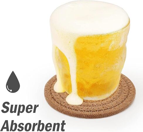 ABenkle Woven Coasters for Drinks Set of 6, Boho Absorbent Drinking Coaster, 4.3 Inch - Perfect Housewarming Gift, Home Decor, Bar Essentials for Coffee Table in Kuwait