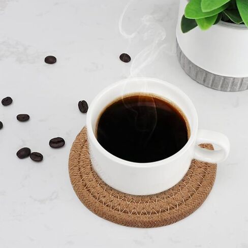 ABenkle Woven Coasters for Drinks Set of 6, Boho Absorbent Drinking Coaster, 4.3 Inch - Perfect Housewarming Gift, Home Decor, Bar Essentials for Coffee Table in Kuwait