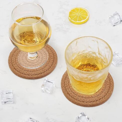 ABenkle Woven Coasters for Drinks Set of 6, Boho Absorbent Drinking Coaster, 4.3 Inch - Perfect Housewarming Gift, Home Decor, Bar Essentials for Coffee Table in Kuwait