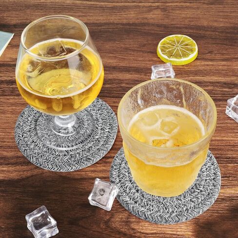 ABenkle Woven Coasters for Drinks Set of 6, Boho Absorbent Drinking Coaster, 4.3 Inch - Perfect Housewarming Gift, Home Decor, Bar Essentials for Coffee Table in Kuwait