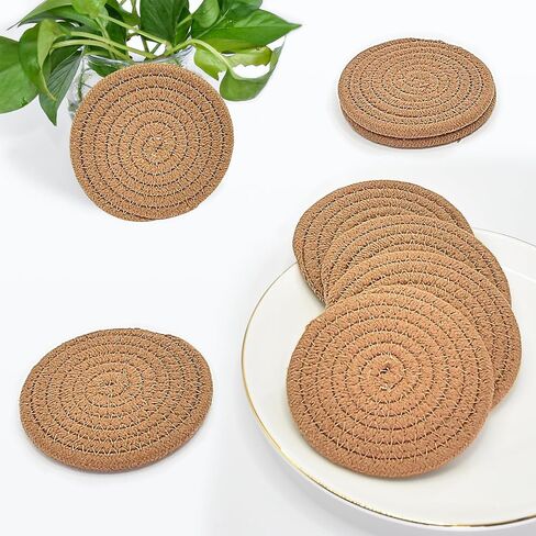 ABenkle Woven Coasters for Drinks Set of 6, Boho Absorbent Drinking Coaster, 4.3 Inch - Perfect Housewarming Gift, Home Decor, Bar Essentials for Coffee Table in Kuwait