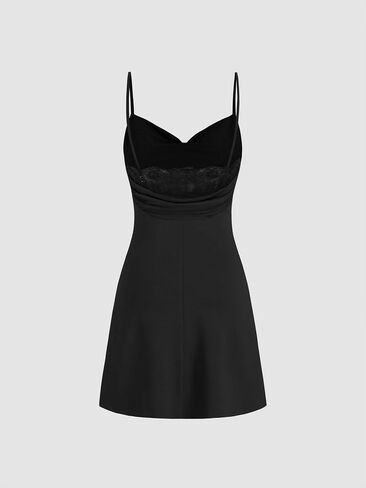 CIDER Womens Cowl Neck Ruched Lace Back Sleeveless Dresses Spaghetti Strap A Line Semi Formal Party Club Dress in Saudi Arabia